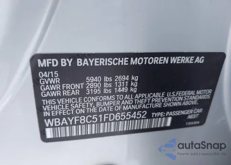 2015 BMW 750Li xDrive из США, поврежденный, VIN WBAYF8C51FD655452